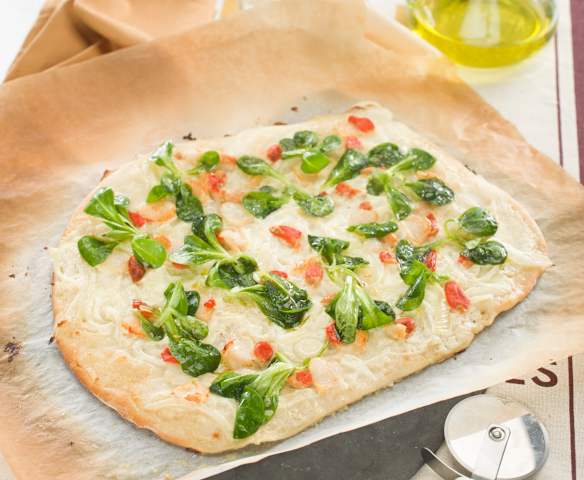 Tarta flambeada alsaciana de vieiras al aceite de vainilla