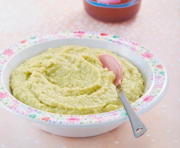 Papilla de calabacita, arroz y pollo