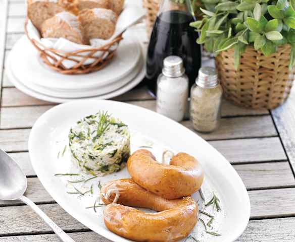 Alheiras ao vapor com arroz de grelos