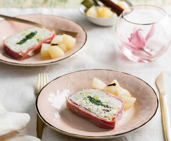 Champagne poached chicken terrine