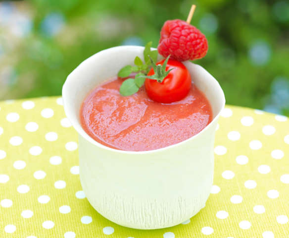 Gaspacho de tomate à la framboise