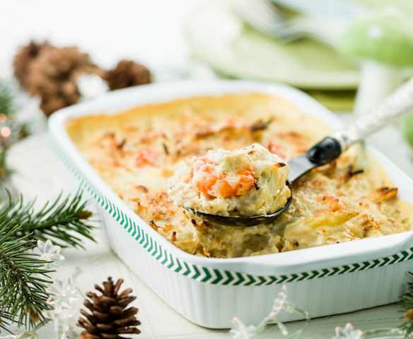 Bacalhau com espargos e camarão
