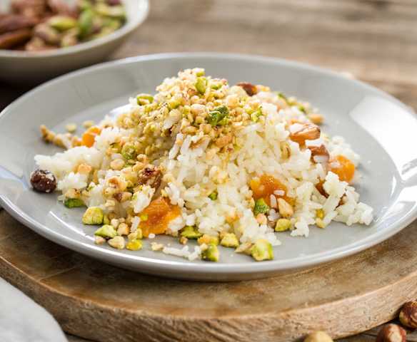 Arroz crujiente con frutos secos