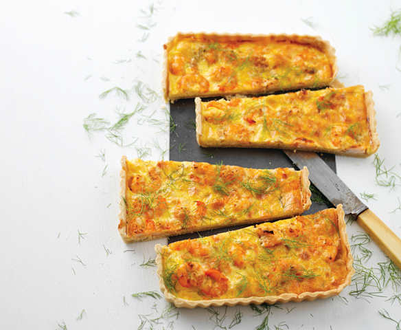 Quiche de alho-francês e camarão