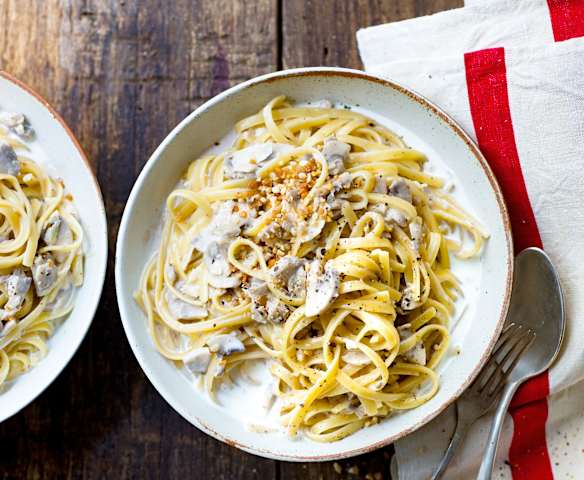 Linguine aux champignons et crème à la noisette