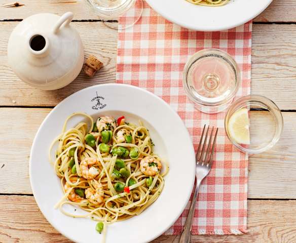 Pasta mit Dicken Bohnen und Garnelen