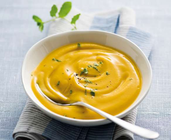 Potage de potiron et haricots blancs à la menthe