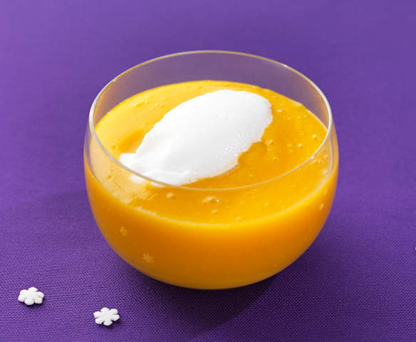 Soupe de mangue et sorbet fromage blanc Soupe de mangue et sorbet fromage blanc