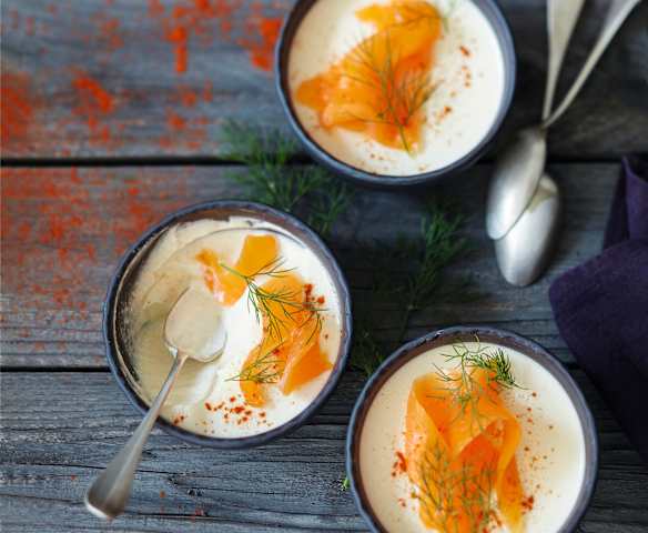 Pannacotta au chou-fleur et truite fumée