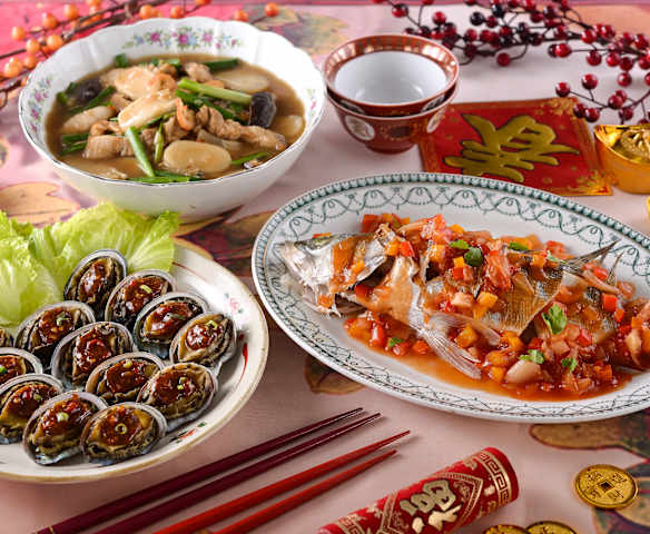 韭菜年糕湯、五味九孔&糖醋魚