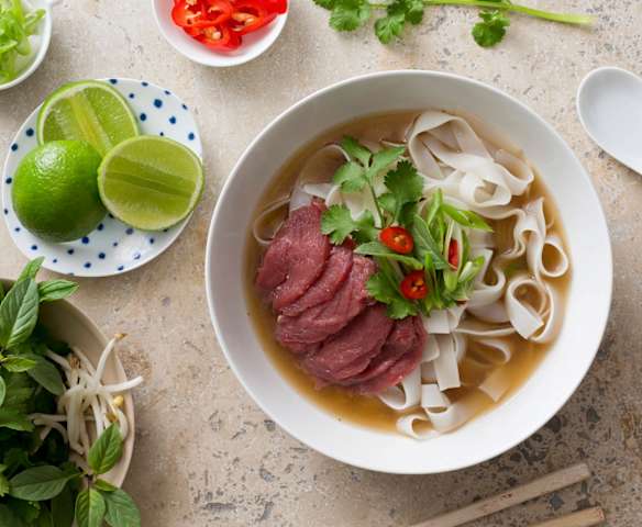 Pho bo (Vietnamese beef and noodle soup)
