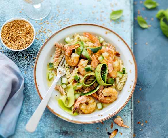 Pâtes complètes aux crevettes