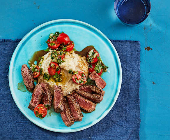Steak mit Bohnenpüree