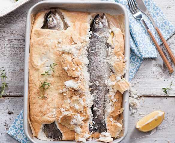 Salz-Forellen mit Gemüse und Senfsauce