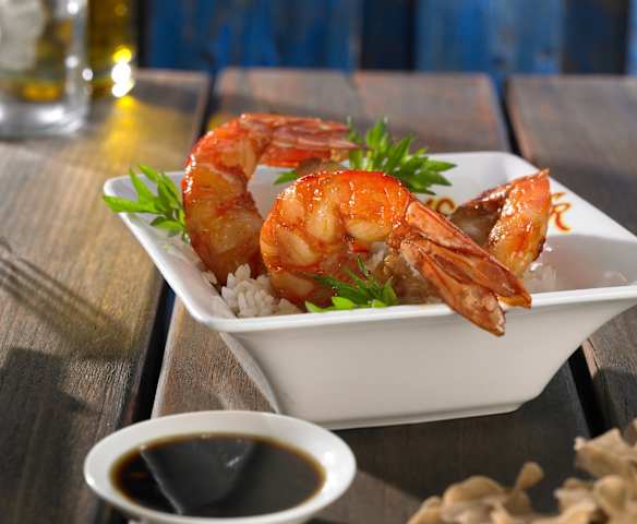 Gegrillte Salzwasserscampi mit Knoblauch-Soja-Sauce