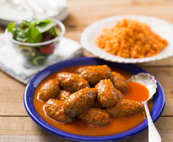 Beef Meatballs (Soutzoukakia) with Tomato Rice