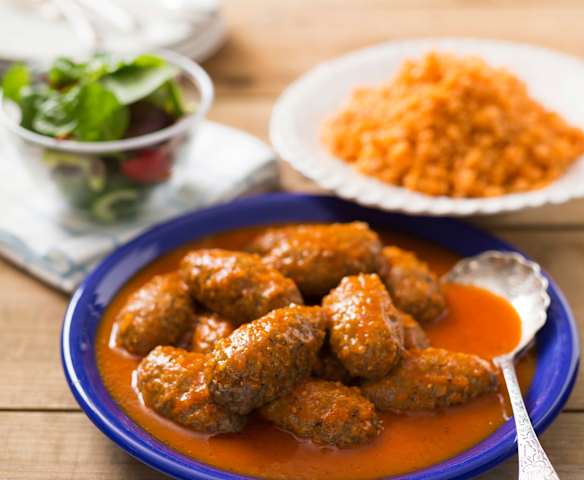 Soutzoukakia ("little sausages") with rice