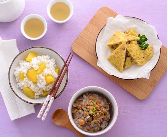 菜圃蛋&破布子蒸肉、地瓜飯
