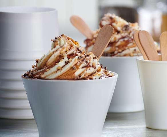 Frozen yogurt con cioccolato e granelle Frozen yogurt con cioccolato e granelle