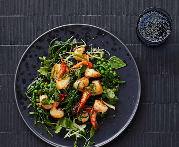 Garnelen mit Queller und Thai-Basilikum