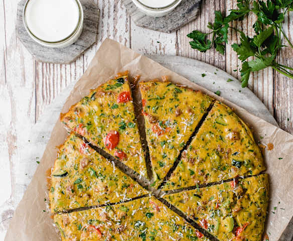 Sausage and Veggie Frittata and Ayran Drink