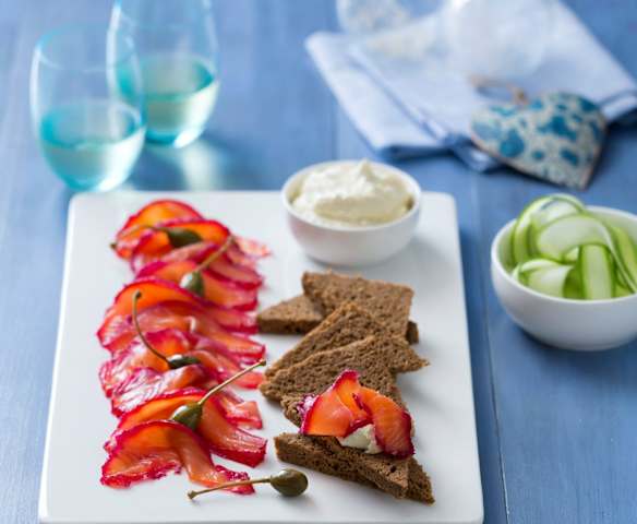 Beetroot and tequila cured salmon