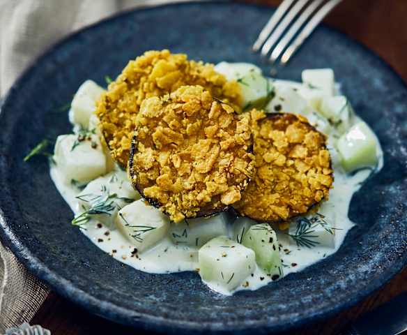 Crispy Aubergine on Creamy Kohlrabi