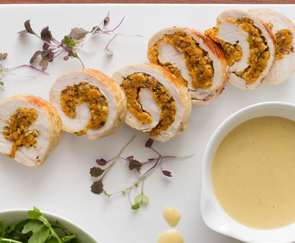 Turkey breast roulade with apricot and hazelnut stuffing