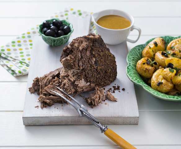 Sumac beef with olive and parsley smashed potatoes
