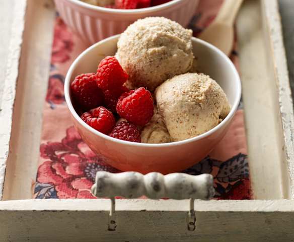 Brown Bread Ice Cream with Raspberries