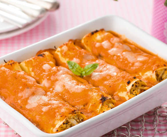 Cannelloni de frango com requeijão