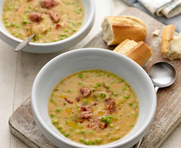 Double Pea and Chorizo Soup