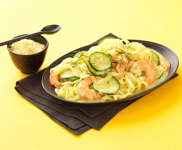 Pâtes sauce courgette et gambas au citron Pâtes sauce courgette et gambas au citron