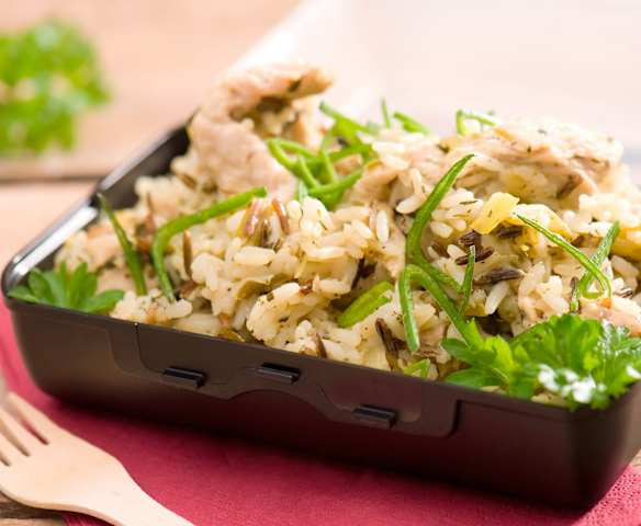 Pilaf de arroz con pavo y puerro