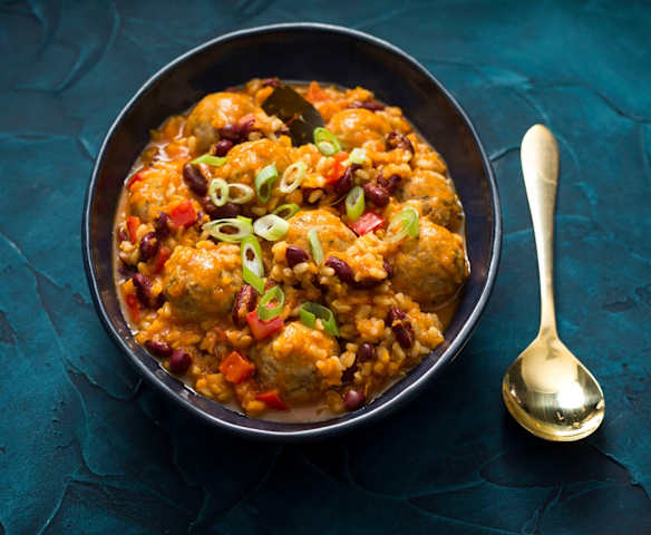 Red beans and rice with turkey meatballs