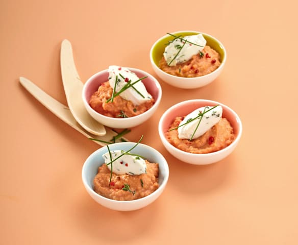 Quenelles de chèvre sur purée de carottes Quenelles de chèvre sur purée de carottes