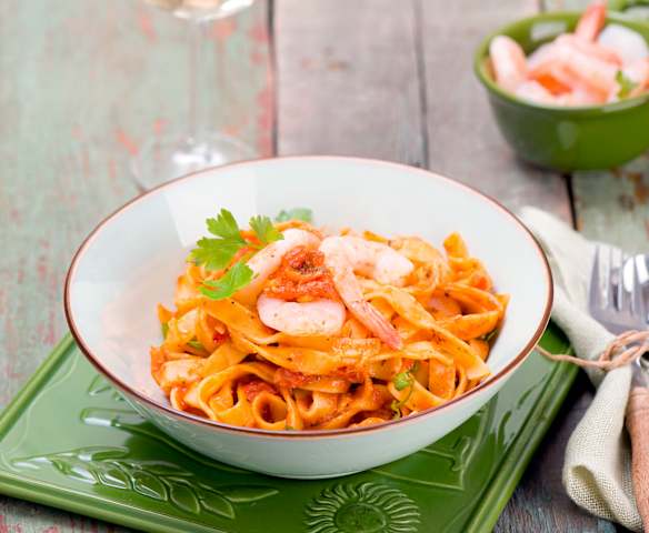 Tagliatelle z krewetkami