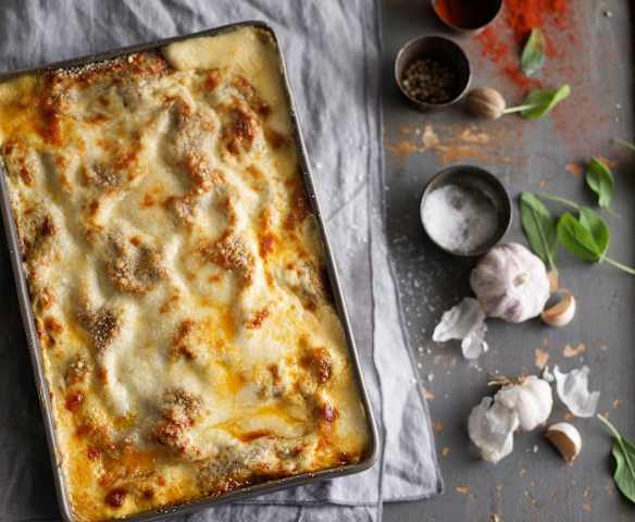 Lasanha de coelho com massa de castanha