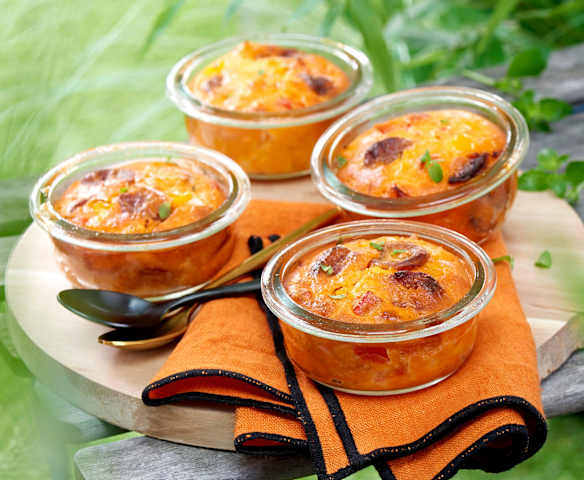 Clafoutis poivron, chorizo et fromage de chèvre