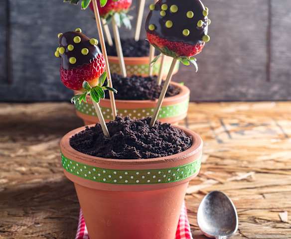 Macetitas de chocolate y fresas