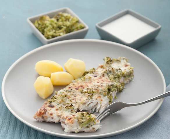 Gratén de lubina, brócoli y lactonesa