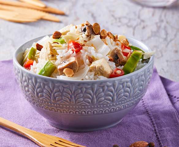 Tazón de arroz, verduras y proteína TM6