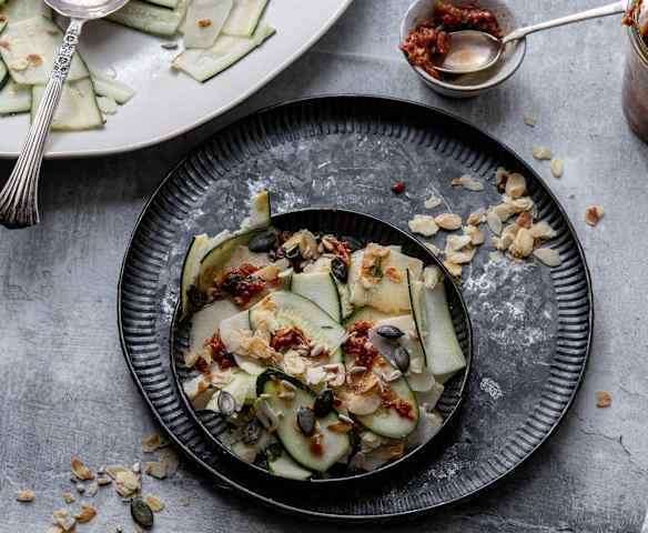 Courgette Salad with Parmesan and Sun-Dried Tomato Vinaigrette