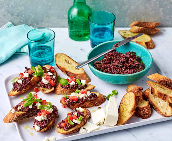 Tomato and olive tapenade mini bruschette