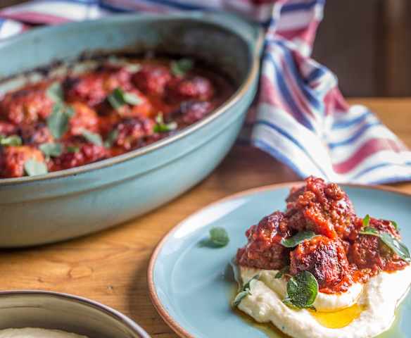 Meatballs, Tomato Sauce and Parmesan Polenta Meatballs, Tomato Sauce and Parmesan Polenta