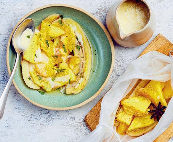 Fruits d’hiver en papillotes et crème anglaise sans lactose