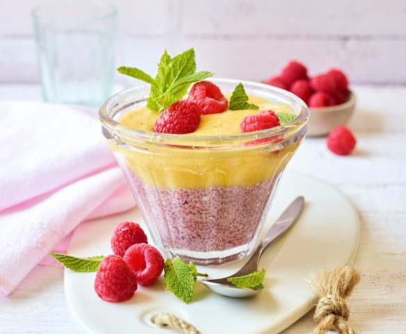 Himbeer-Mango-Chia-Pudding