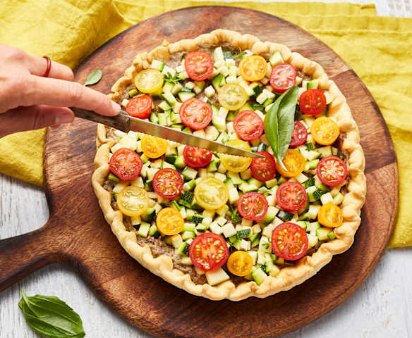 Tarte froide aubergine, tomate et courgette