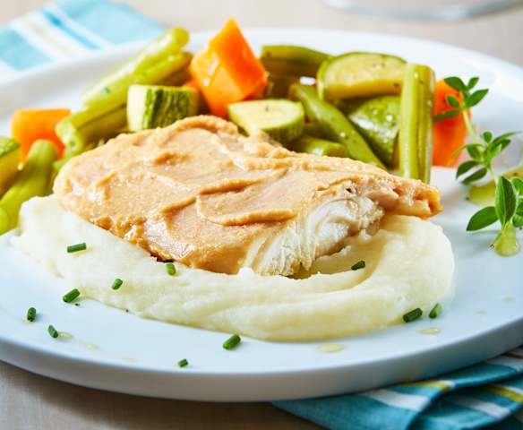 Sea Bass with Miso Butter, Mashed Potatoes and Beans