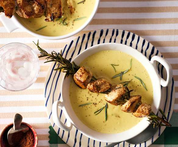 Kartoffel-Senf-Creme-Suppe mit Rosmarin-Hähnchen